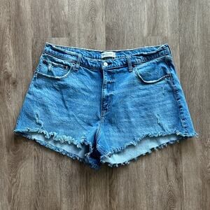 Abercrombie Curve Love 90s Relaxed Cutoff High Rise Shorts Med Wash Sz 18